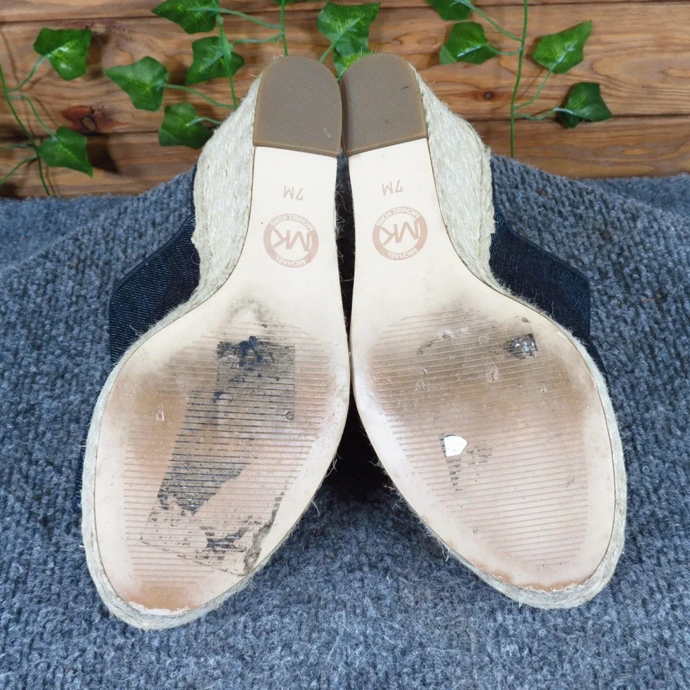 Michael Kors Hastings Mule Womens Wedge Sandals Size 7M Summer Navy Denim Jute